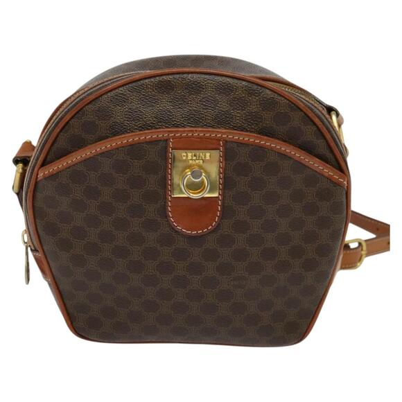 CELINE Macadam Canvas Shoulder Bag Pvc Leather Brown Gold - Picture 2 of 13